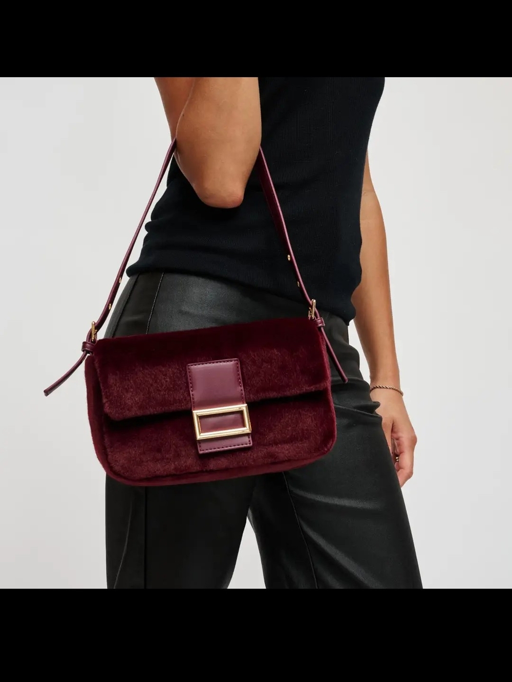 Urban Expressions - Faux Fur Shoulder Bag with Gold Buckle